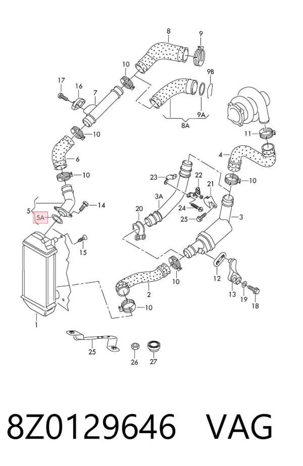 Vedante de turbina de ar comprimido, admissão 8Z0129646 VAG