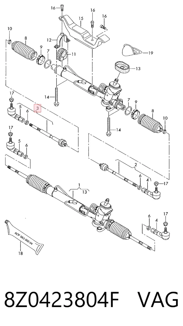 Tração de direção montada direita 8Z0423804F VAG