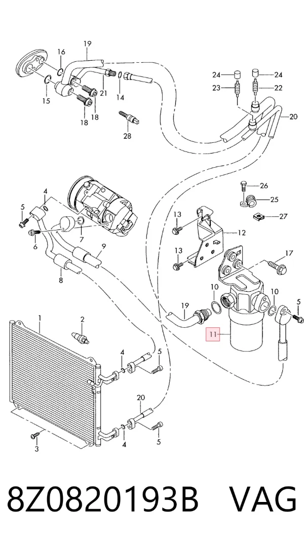 Tanque de recepção do secador de aparelho de ar condicionado 8Z0820193B VAG