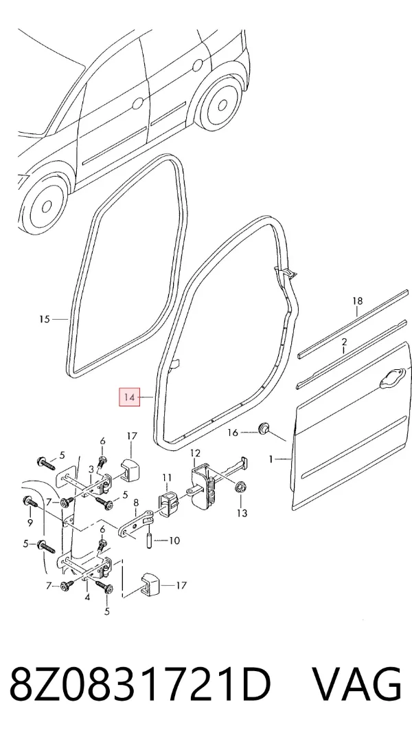 Compactador da porta dianteira esquerda (na porta) 8Z0831721D VAG