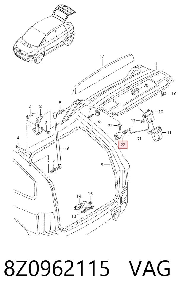 Motor acionador de abertura/fechamento de porta-malas (de 3ª/5ª porta traseira) 8Z0962115 VAG