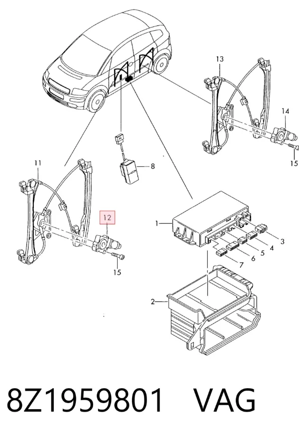 Motor de acionamento de vidro da porta dianteira esquerda 8Z1959801 VAG