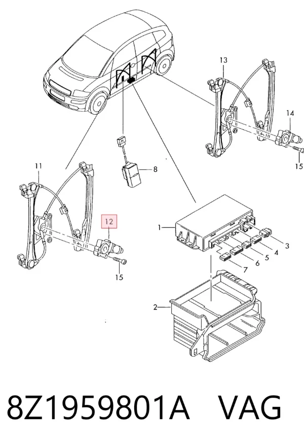 Motor de acionamento de vidro da porta dianteira esquerda 8Z1959801A VAG