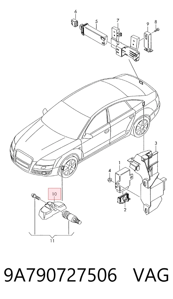 Sensor de pressão de ar nos pneus 9A790727506 VAG