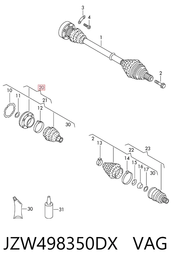 Junta homocinética interna dianteira JZW498350DX VAG