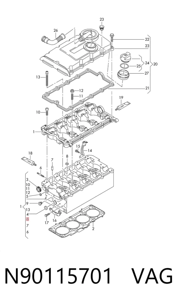 Parafuso de cabeça de motor (CBC) N90115701 VAG