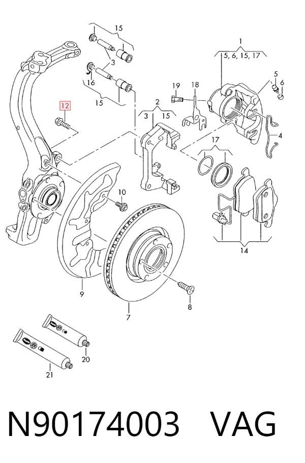 Parafuso do freio de suporte N90174003 VAG