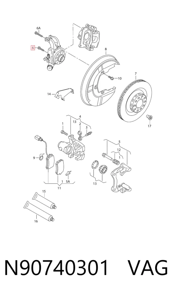 Parafuso do freio de suporte N90740301 VAG