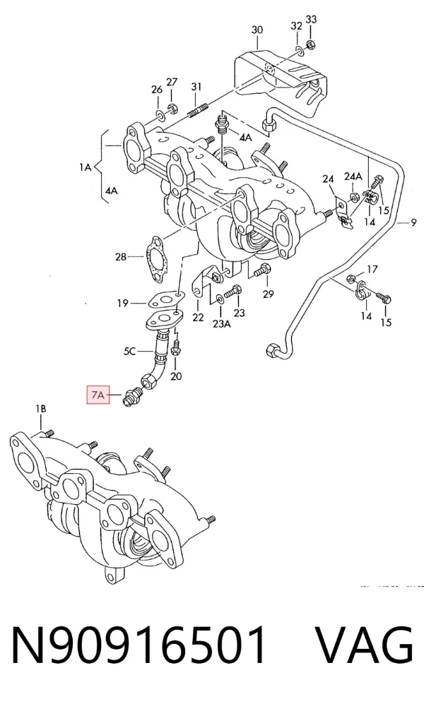 Tubo (mangueira) de derivação de óleo de turbina N90916501 VAG
