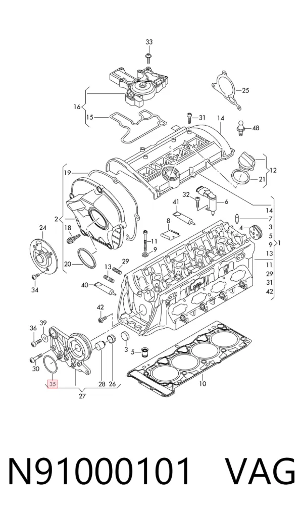 Vedante anular de mangueira do compressor de injeção N91000101 VAG