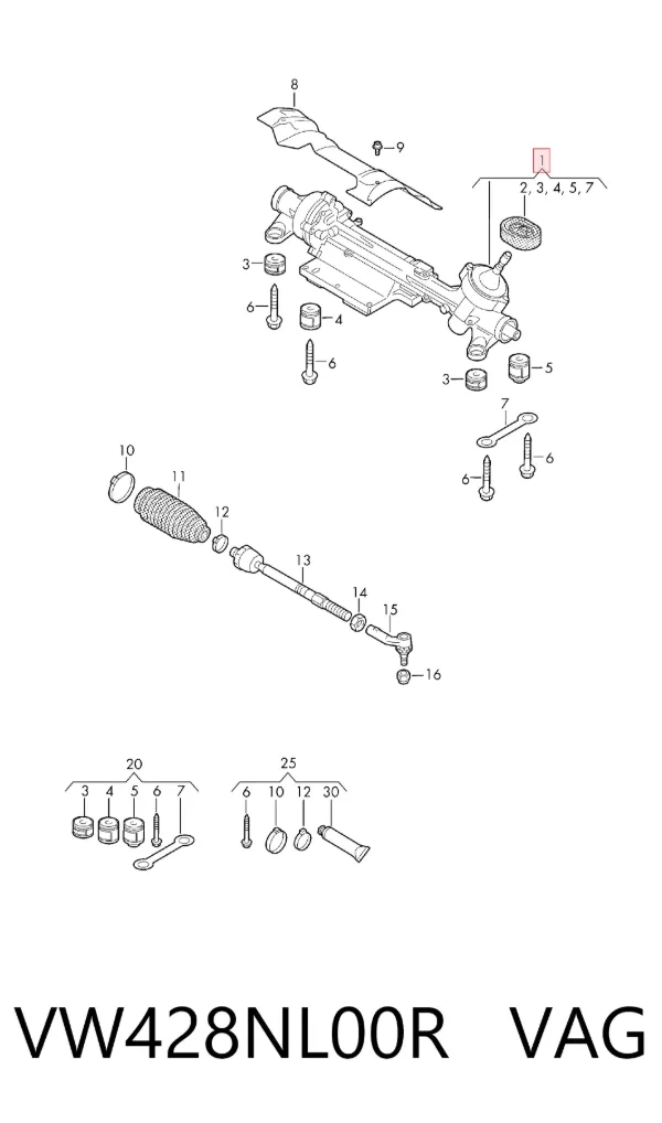 Cremalheira da direção VW428NL00R VAG