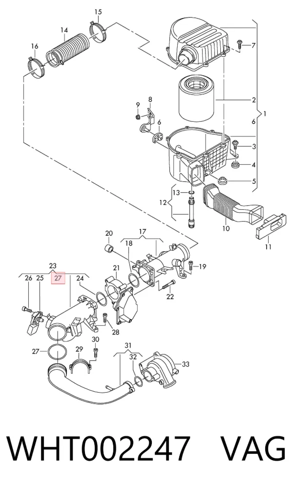 Anel de vedação (vedante) de cano derivado de intercooler WHT002247 VAG