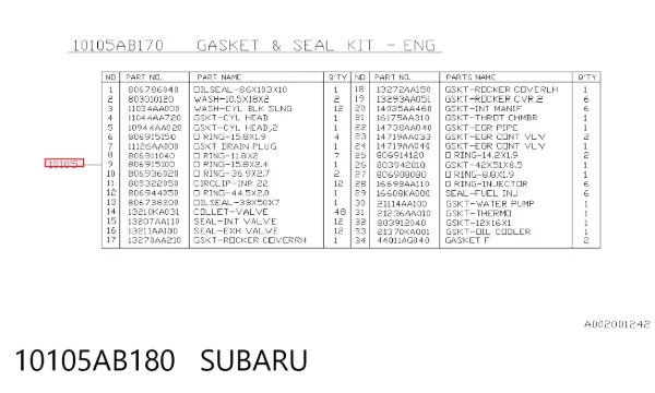 Kit de vedantes de motor completo 10105AB180 Subaru