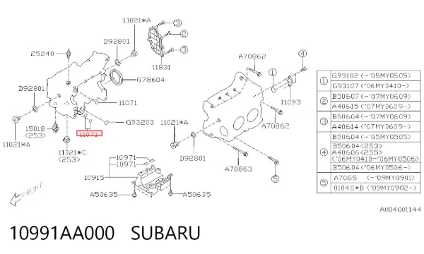 Vedação de bomba de óleo de motor 10991AA000 Subaru