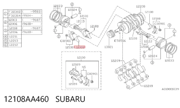 Folhas inseridas de cambota de biela, kit, padrão (STD) 12108AA460 Subaru
