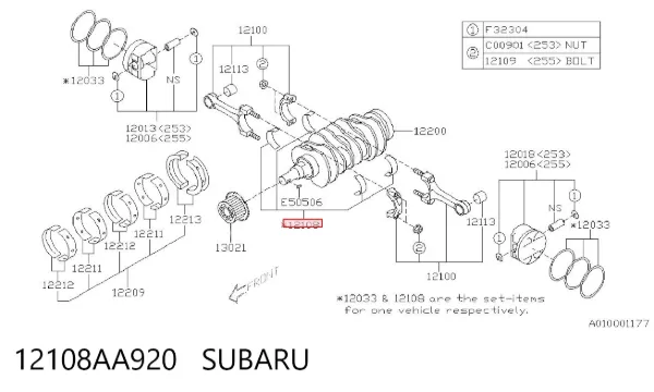 Folhas inseridas de cambota de biela, kit, 1ª reparação ( + 0,25) 12108AA920 Subaru