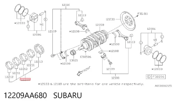 Folhas inseridas principais de cambota, kit, 1ª reparação ( + 0,25) 12209AA680 Subaru