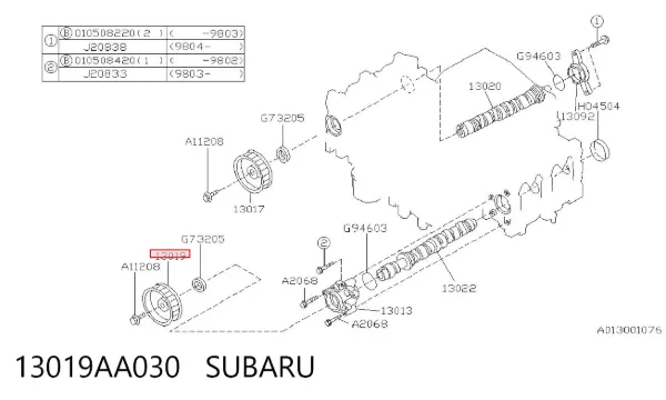 Engrenagem de cadeia de roda dentada da árvore distribuidora esquerda de motor 13019AA030 Subaru
