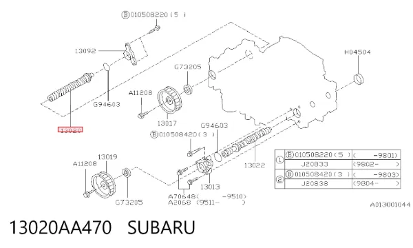 Árvore distribuidora direita de motor 13020AA470 Subaru