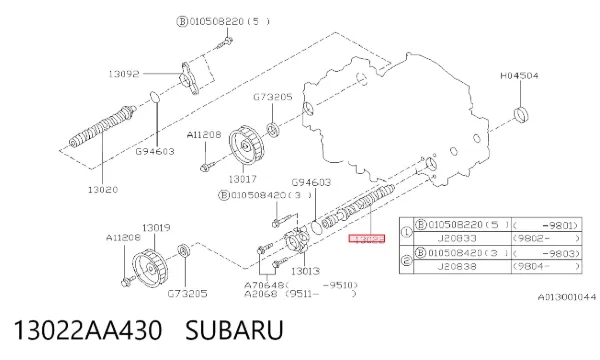 Árvore distribuidora esquerda de motor 13022AA430 Subaru