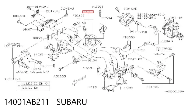 Tubo coletor de admissão 14001AB211 Subaru