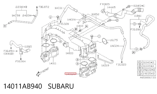 Tubo coletor de admissão inferior 14011AB940 Subaru