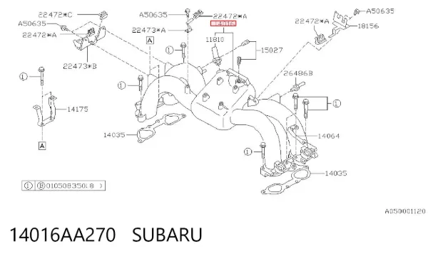 Tubo coletor de admissão 14016AA270 Subaru