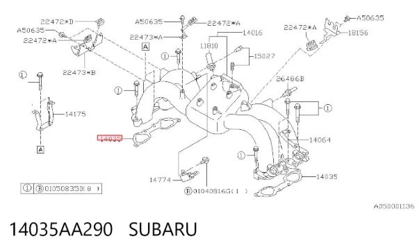 Vedante de tubo coletor de admissão 14035AA290 Subaru