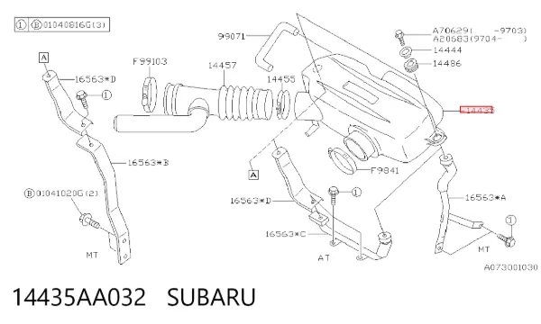 Tomada de ar de filtro de ar 14435AA032 Subaru