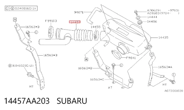 Cano derivado de ar, entrada de filtro de ar 14457AA203 Subaru