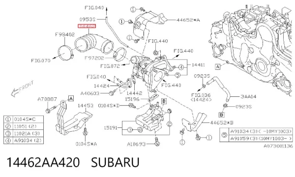 Cano derivado de ar, entrada na turbina (supercompressão) 14462AA420 Subaru