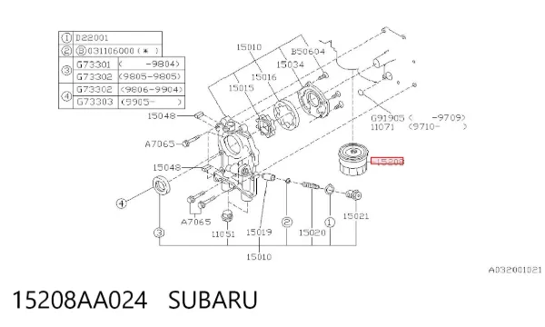 Filtro de óleo 15208AA024 Subaru