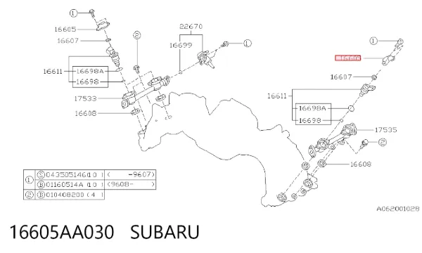 Consola de fixação do injetor 16605AA030 Subaru