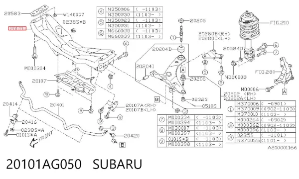 Viga de suspensão dianteira (plataforma veicular) 20101AG050 Subaru