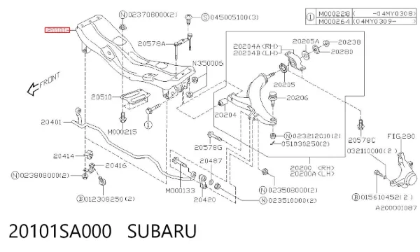 Viga de suspensão dianteira (plataforma veicular) Subaru Impreza I
