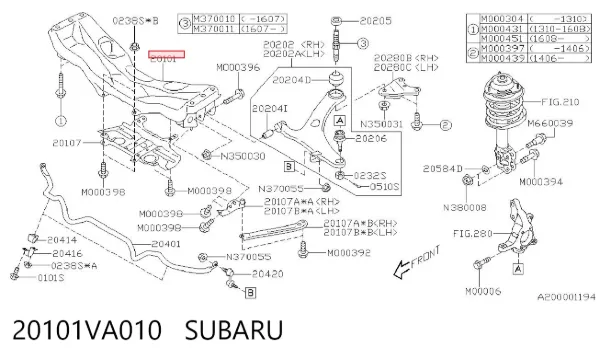 Viga de suspensão dianteira (plataforma veicular) 20101VA010 Subaru