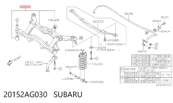 Viga de suspensão traseira (plataforma veicular) 20152AG030 Subaru