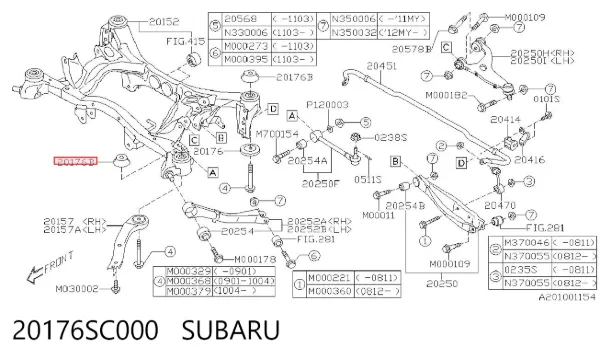 Bloco silencioso de viga traseira (de plataforma veicular) 20176SC000 Subaru