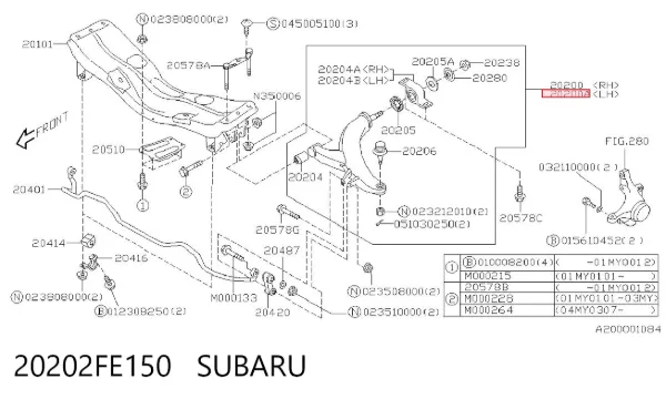 Braço oscilante inferior esquerdo de suspensão dianteira 20202FE150 Subaru