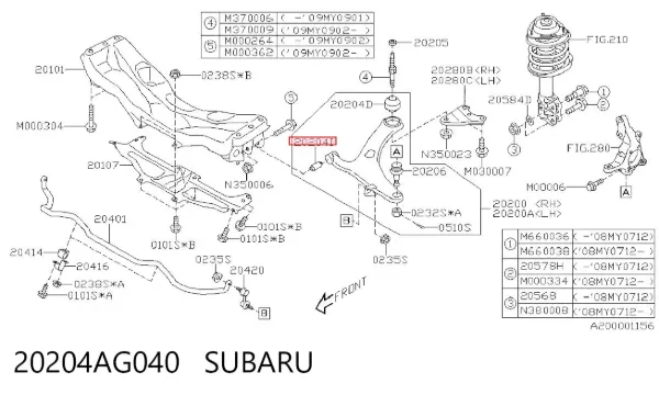 Bloco silencioso dianteiro do braço oscilante inferior 20204AG040 Subaru