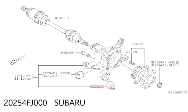 Bloco silencioso do pino de apoio traseiro 20254FJ000 Subaru