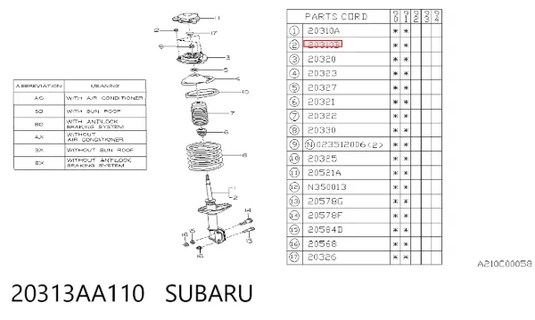 Amortecedor dianteiro esquerdo 20313AA110 Subaru