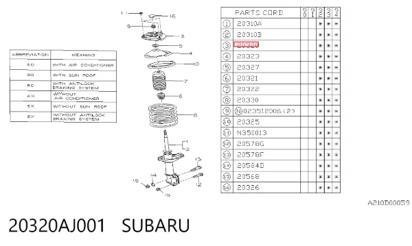 Suporte de amortecedor dianteiro 20320AJ001 Subaru
