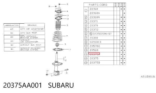 Espaçador (anel de borracha) da mola traseira inferior 20375AA001 Subaru