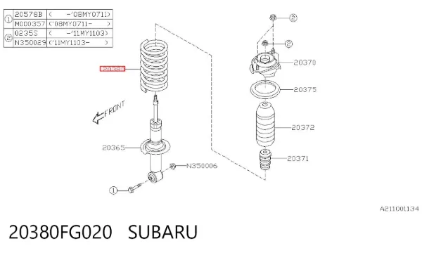 Mola traseira 20380FG020 Subaru