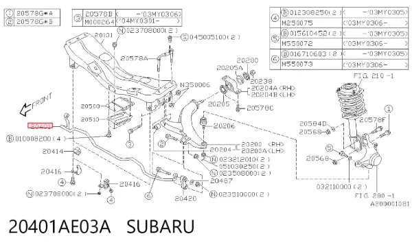 Estabilizador dianteiro 20401AE03A Subaru