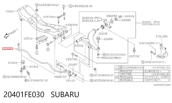 Estabilizador dianteiro 20401FE030 Subaru
