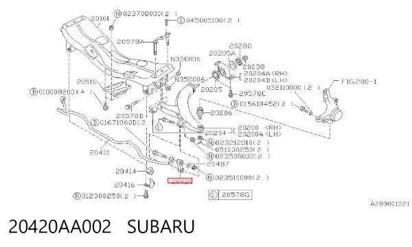 Montante de estabilizador dianteiro 20420AA002 Subaru