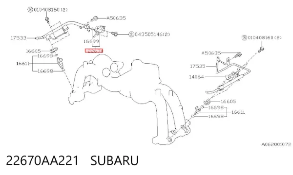 Regulador de pressão de combustível na régua de injectores Subaru Forester I