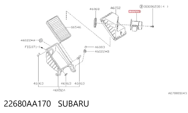 Sensor de fluxo (consumo) de ar, medidor de consumo M.A.F. - (Mass Airflow) 22680AA170 Subaru